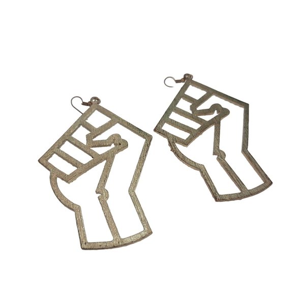 black power to the people silver rhinestone sparkle oversize large earrings - Picture 4 of 5